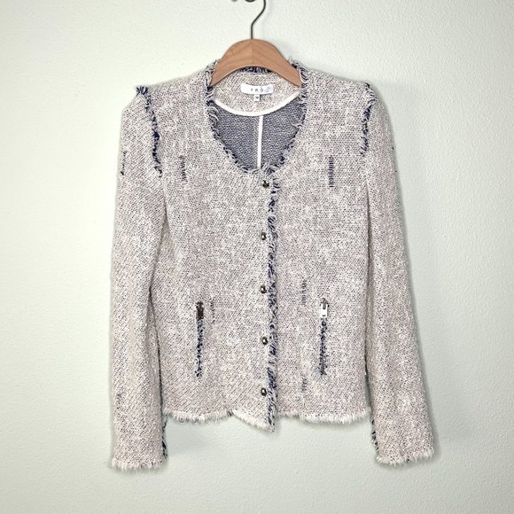 IRO Distressed Agnette Jacket White and Blue Tweed Size FR 38 US 6 - Picture 15 of 15